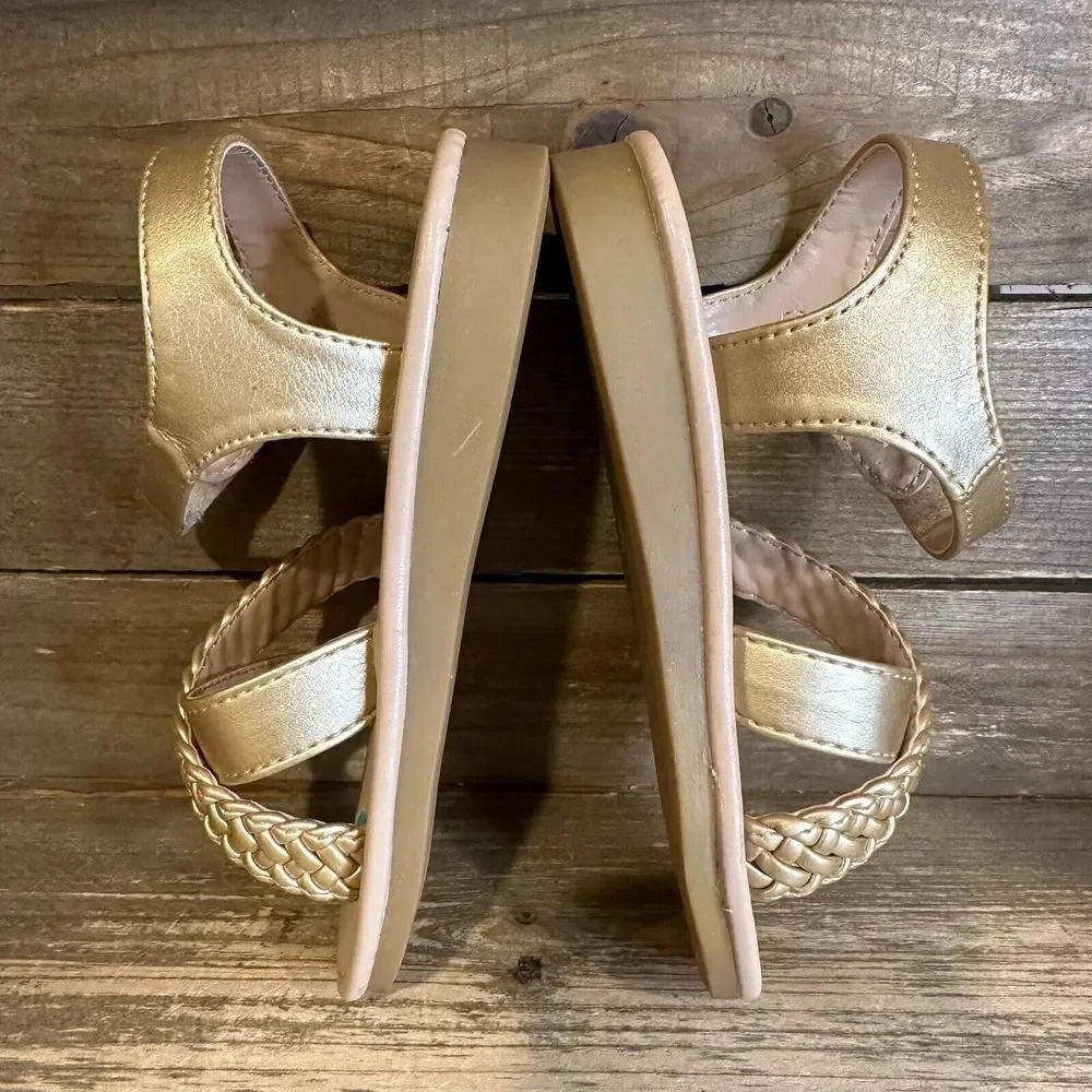 New NIB Little Kids Marc Fisher Apple Braid Strap Gold Leather Sandals Size 10 C